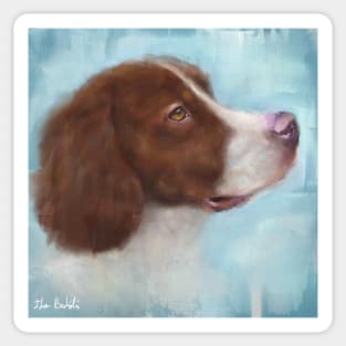 A Painting of a Brown and White Pointer, Looking Up Sticker